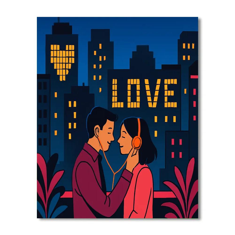 Valentines Day Skyline Message In Lights Numbered painting kits