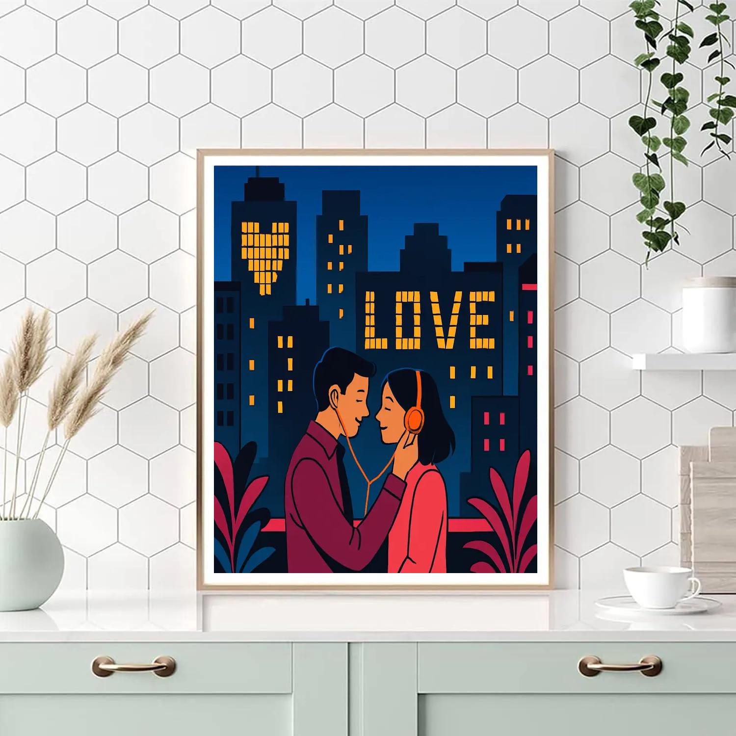 Valentines Day Skyline Message In Lights Numbered painting kits
