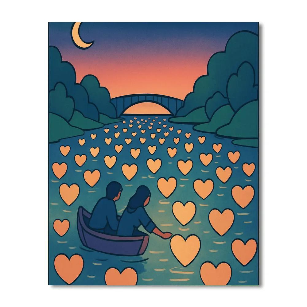 Floating Lantern River Valentines Day Journey Numbered painting kits
