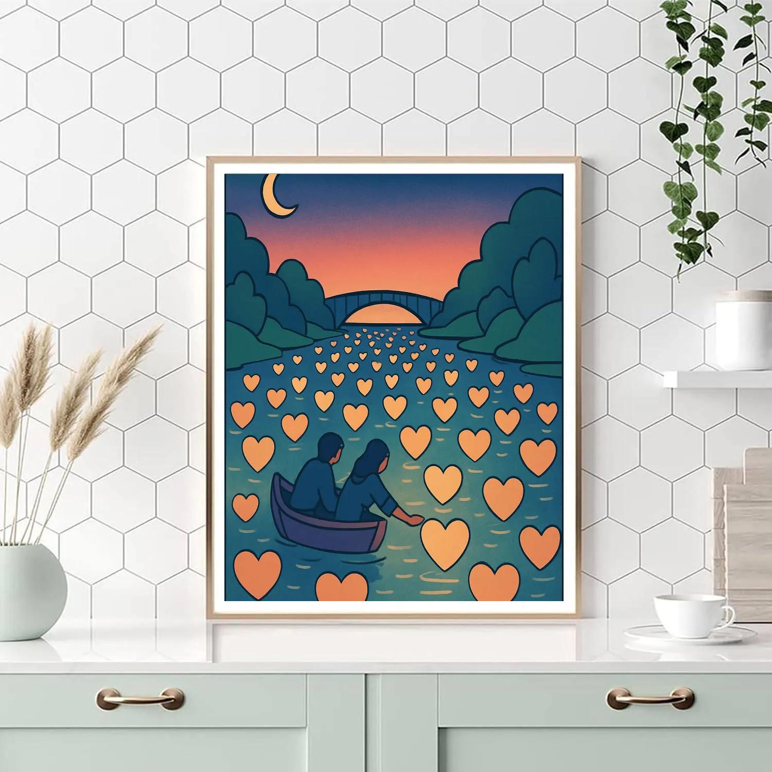 Floating Lantern River Valentines Day Journey Numbered painting kits