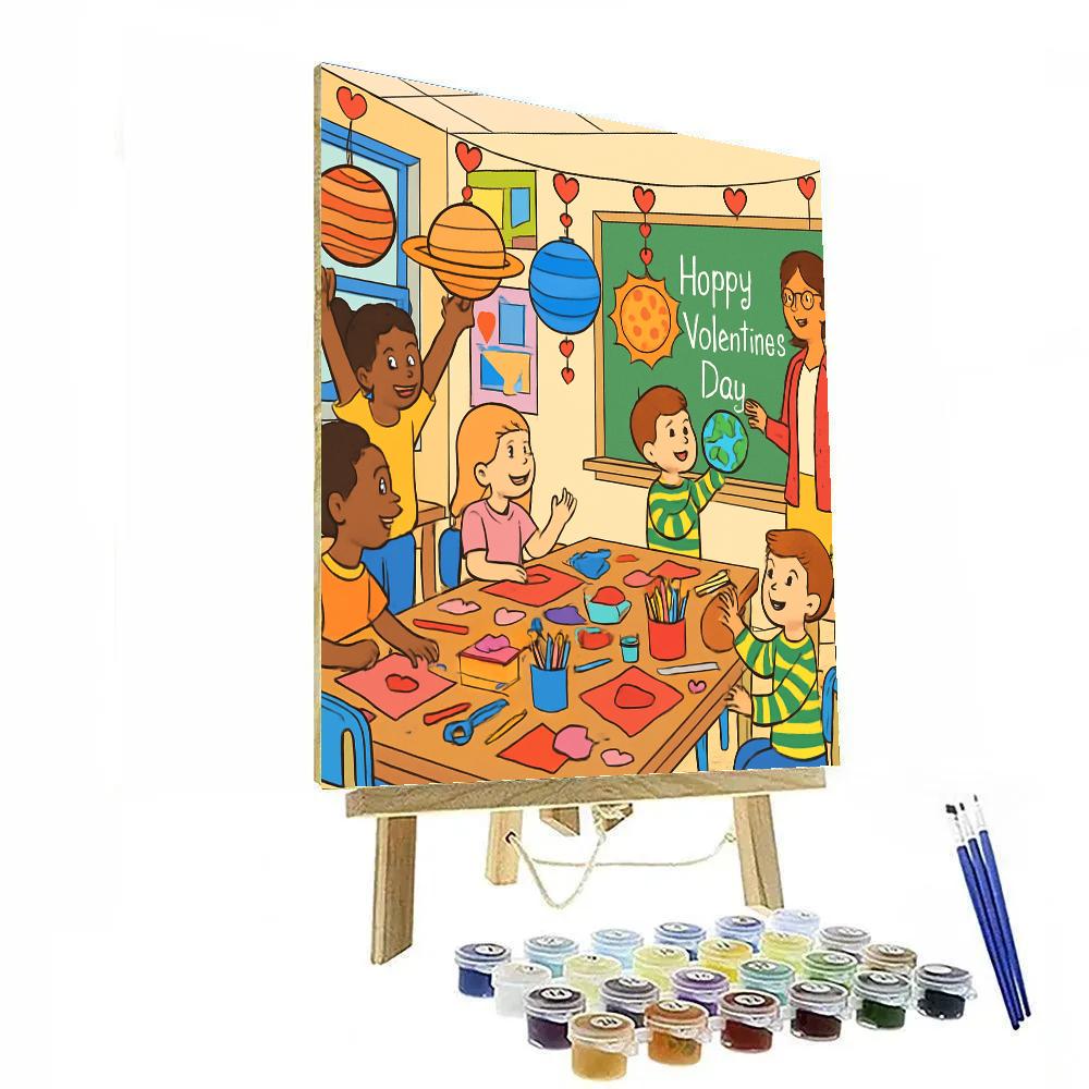 Valentines Day Classroom Planet Garland Painting by numbers kit