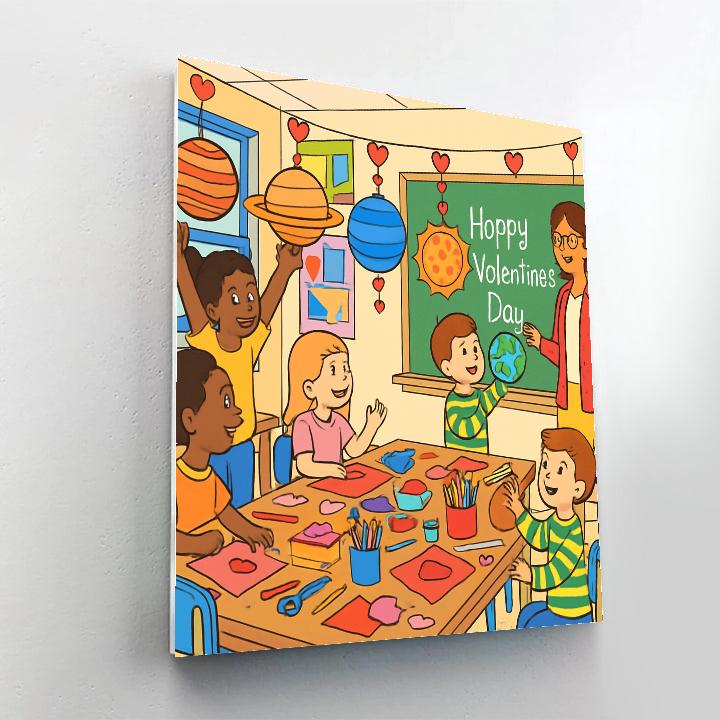 Valentines Day Classroom Planet Garland Painting by numbers kit