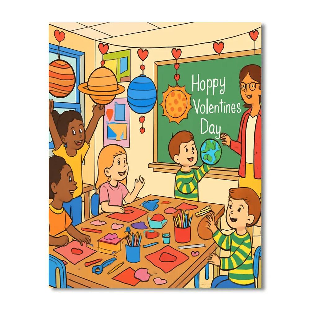 Valentines Day Classroom Planet Garland Painting by numbers kit