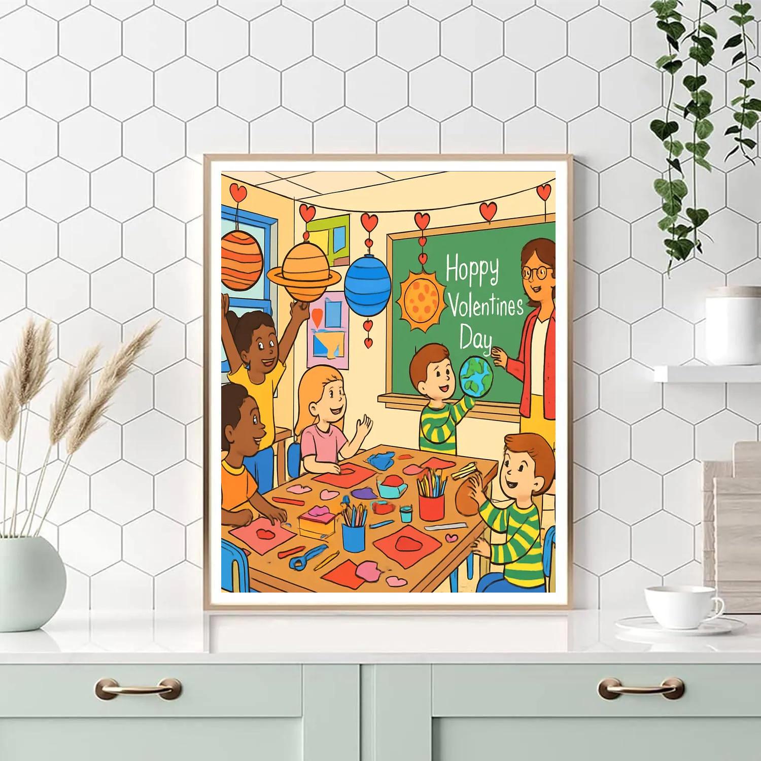 Valentines Day Classroom Planet Garland Painting by numbers kit