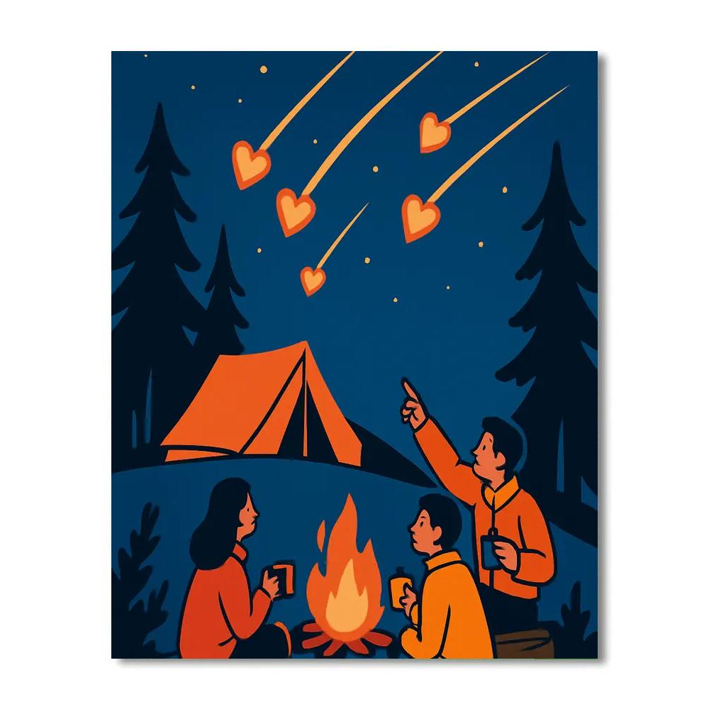 Meteor Shower Valentines Day Camping Night Painting by numbers kit