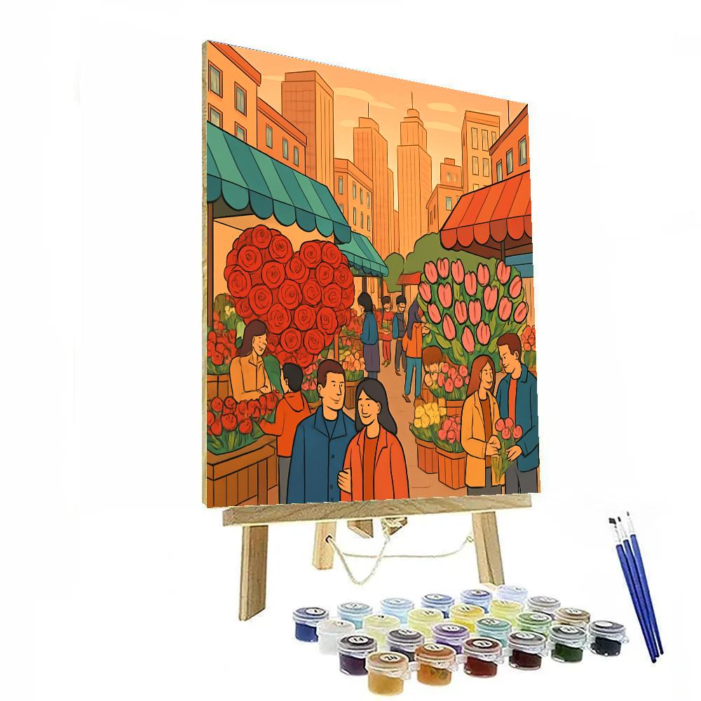 Sunrise City Valentines Day Flower Market Numbered painting kits