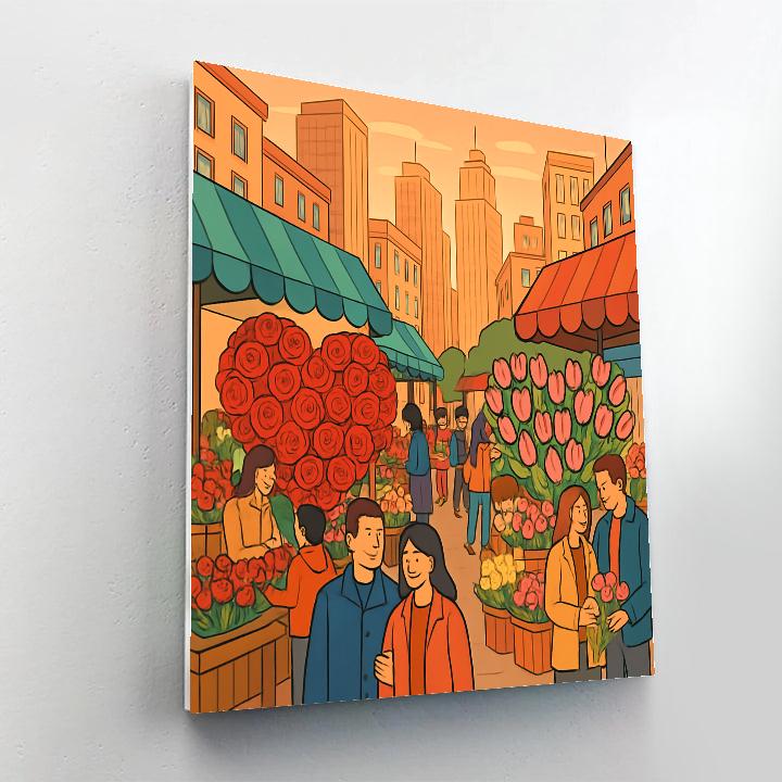 Sunrise City Valentines Day Flower Market Numbered painting kits
