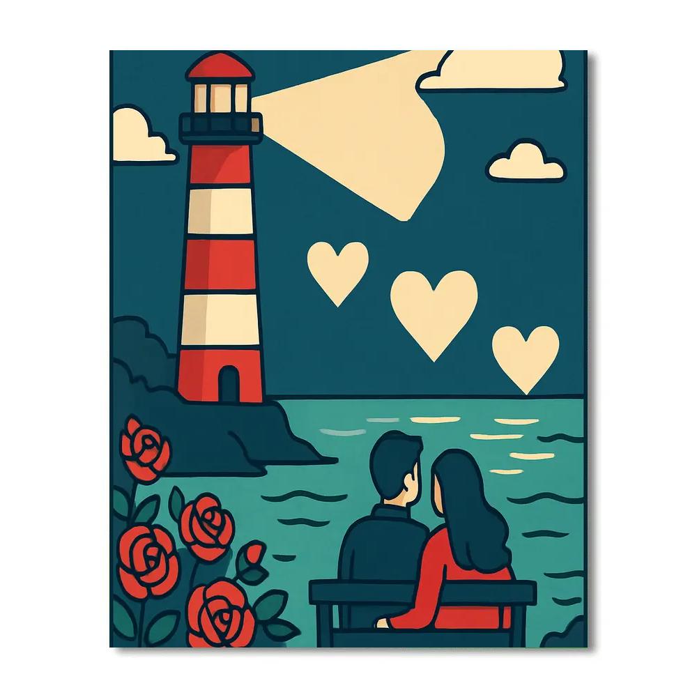 Valentines Day Lighthouse Signal Of Hearts painting number kit