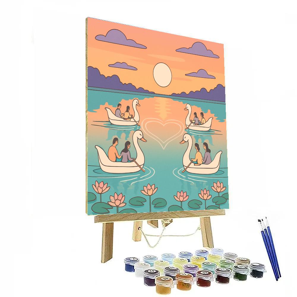 Mirror Lake Valentines Day Swan Boats Painting by numbers kit
