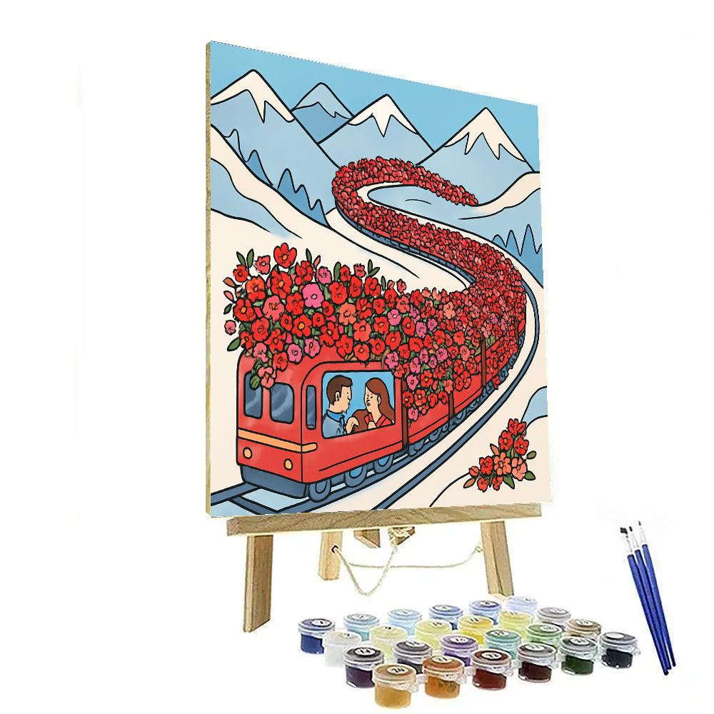 Valentines Day Flower Train Through Mountains Paint by numbers kits