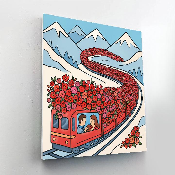 Valentines Day Flower Train Through Mountains Paint by numbers kits