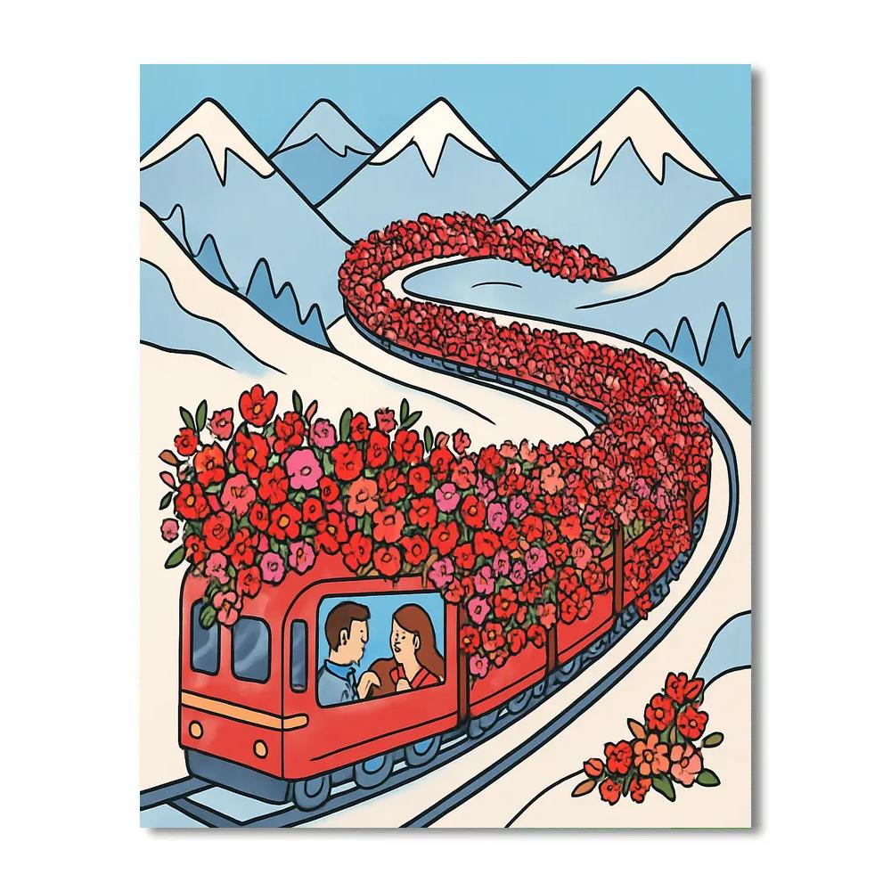 Valentines Day Flower Train Through Mountains Paint by numbers kits