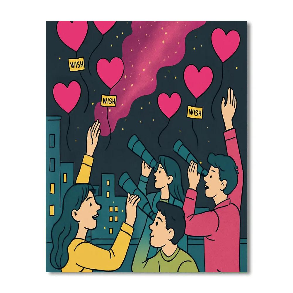 Valentines Day Balloon Astronomy Roof Party paint by numbers
