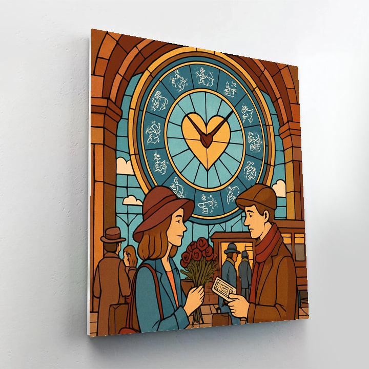 Train Station Valentines Day Star Clock Paint by numbers kits