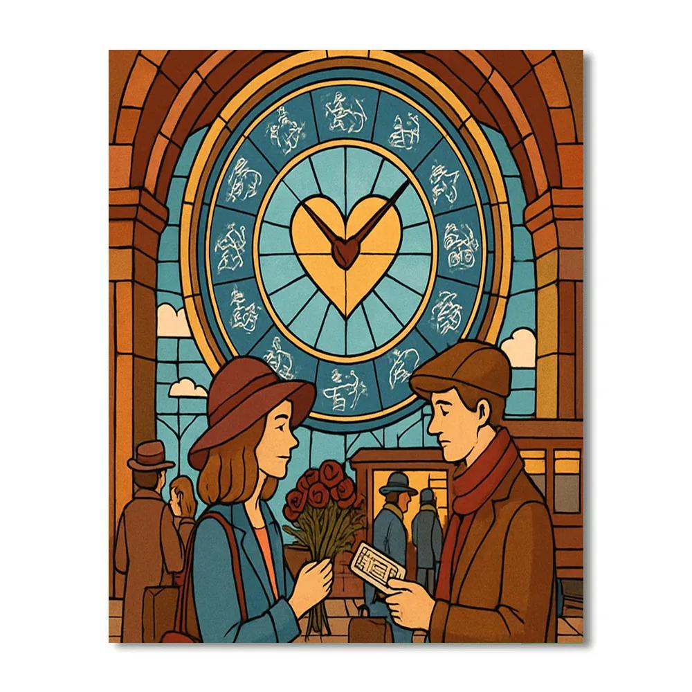 Train Station Valentines Day Star Clock Paint by numbers kits