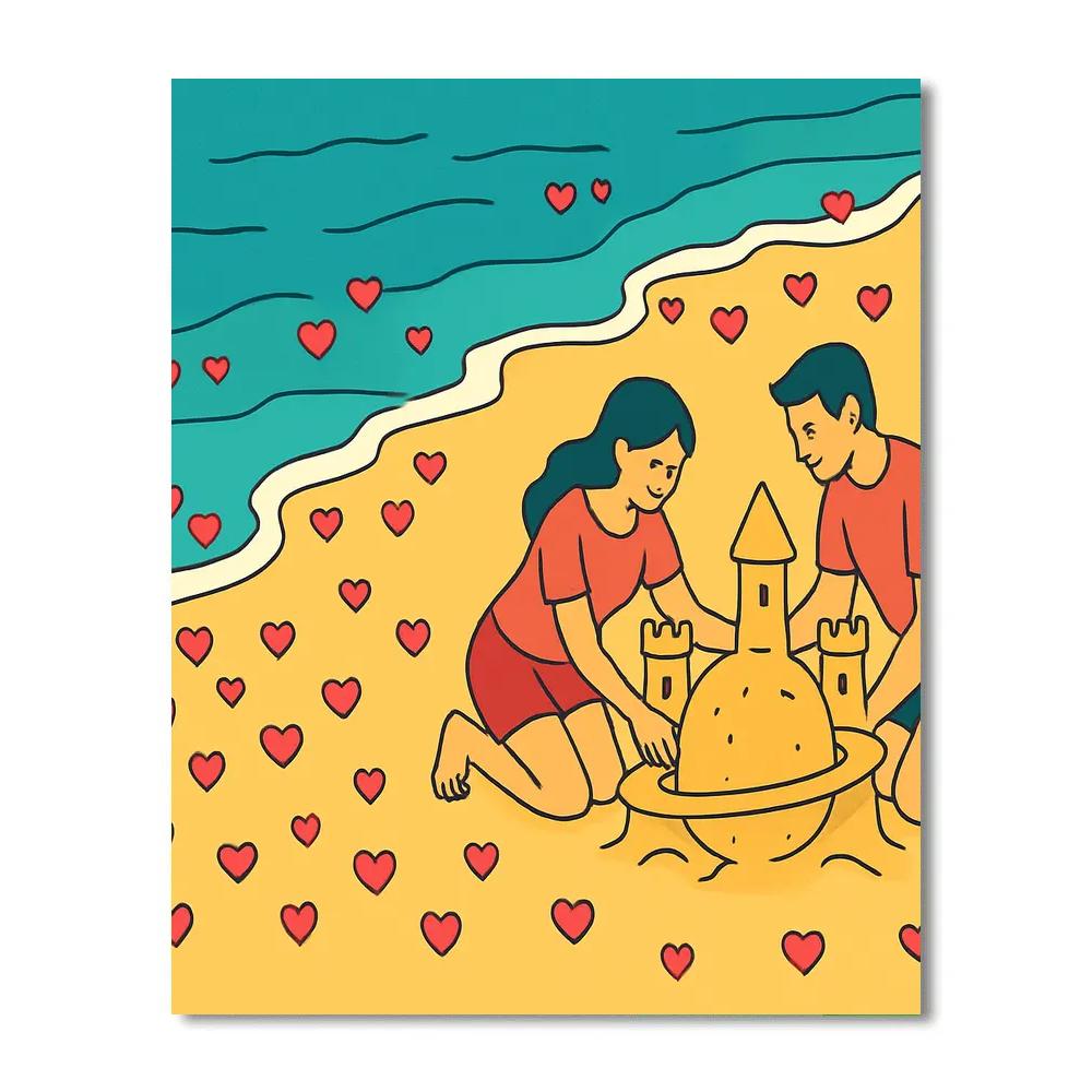 Valentines Day Beach Tide Of Hearts paint by numbers