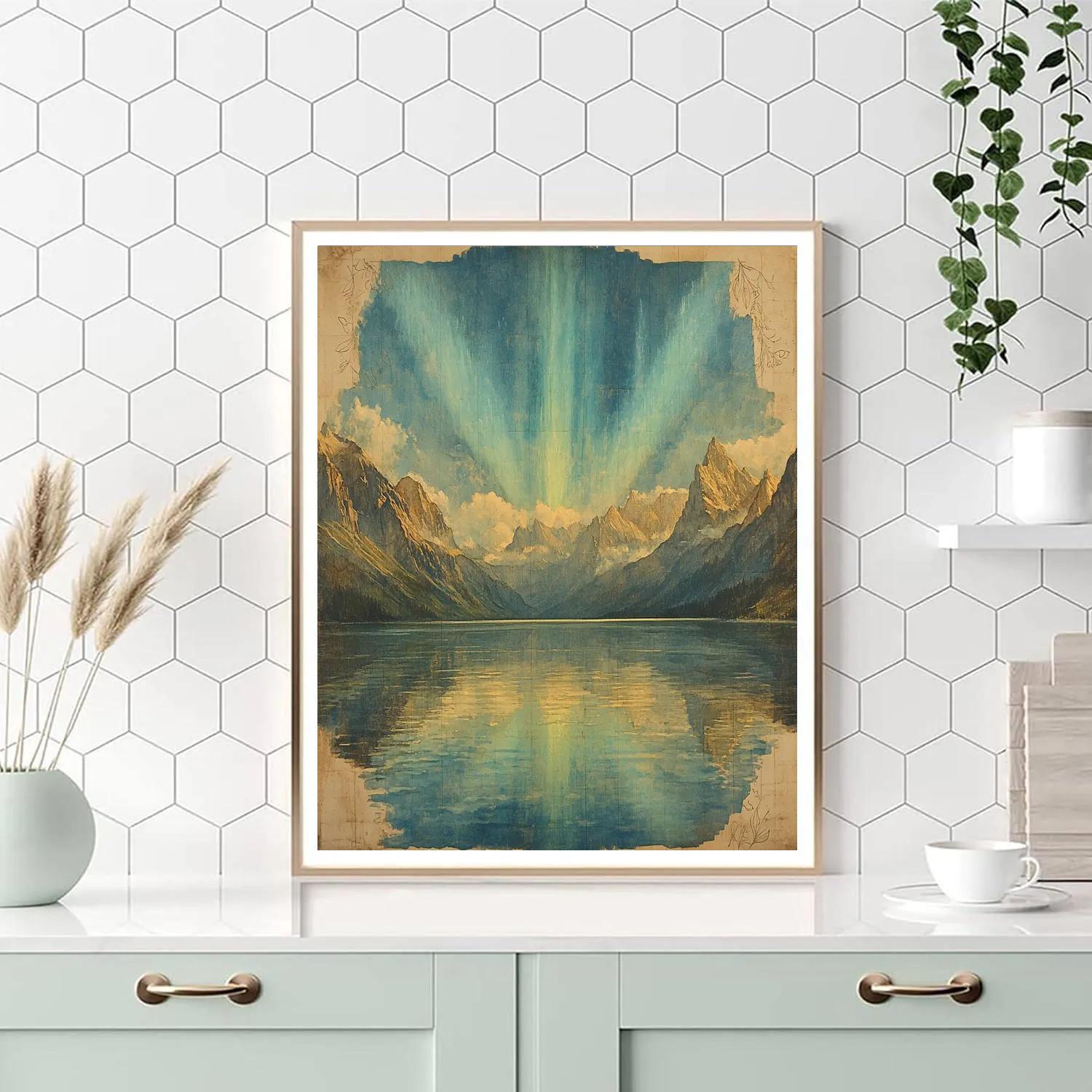 Leonardo Da Vinci Inspired Aurora Over Alpine Lake Number painting
