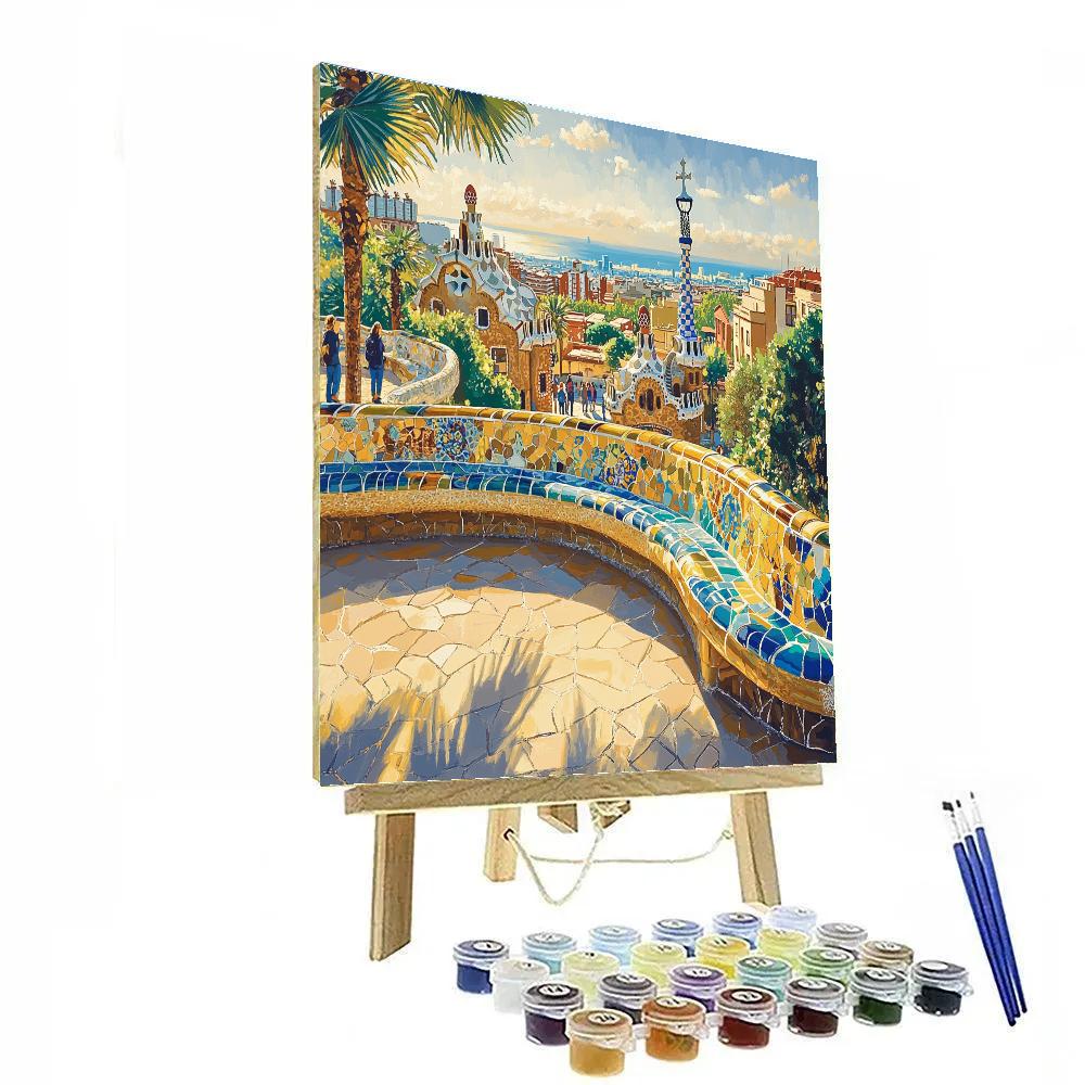 Geometric Courtyards Of Park Guell Barcelona Spain Paint by numbers art