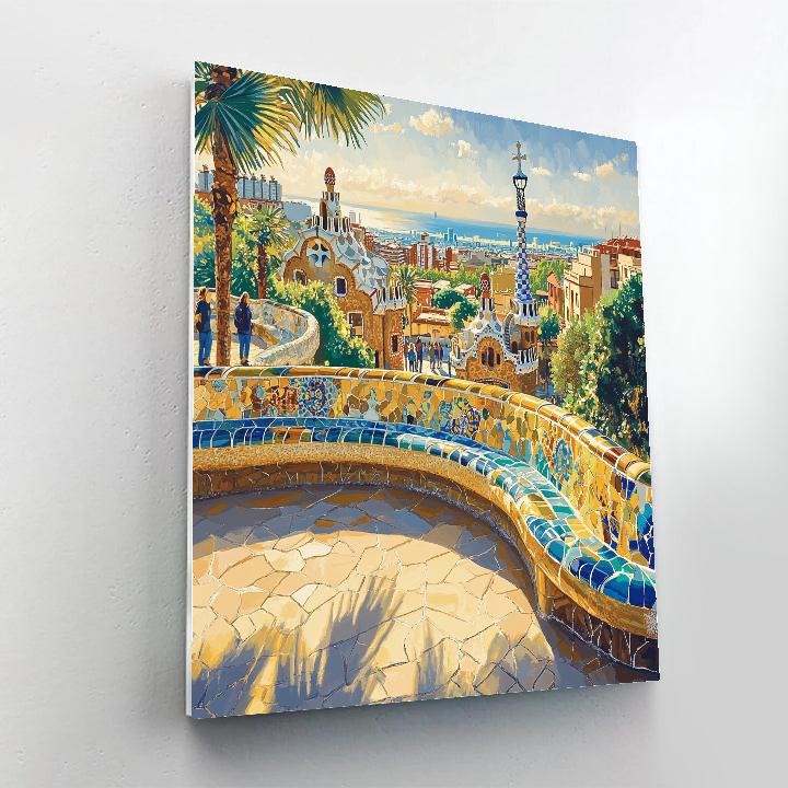 Geometric Courtyards Of Park Guell Barcelona Spain Paint by numbers art