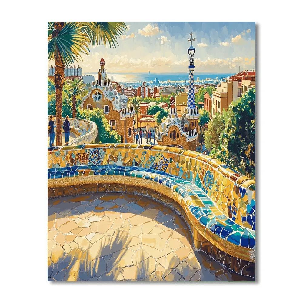 Geometric Courtyards Of Park Guell Barcelona Spain Paint by numbers art
