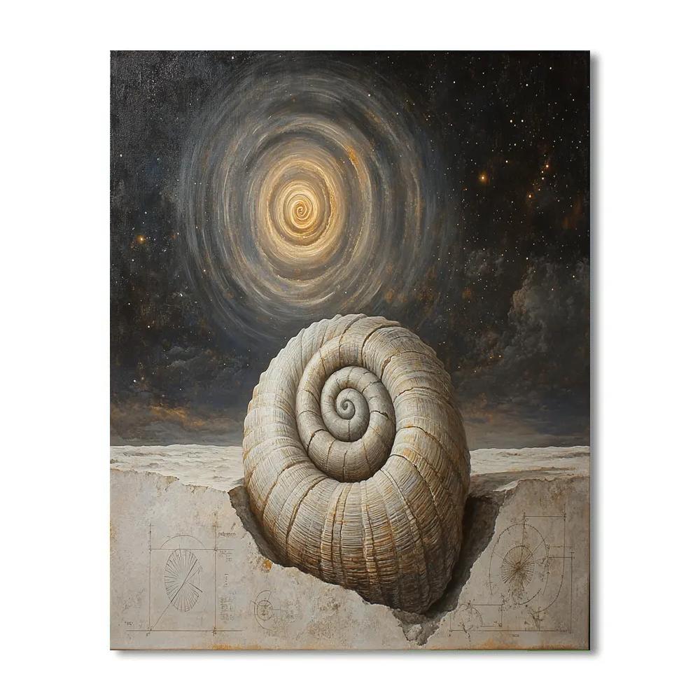Leonardo Da Vinci Inspired Fossil Spiral And Distant Galaxy Paint by numbers kits