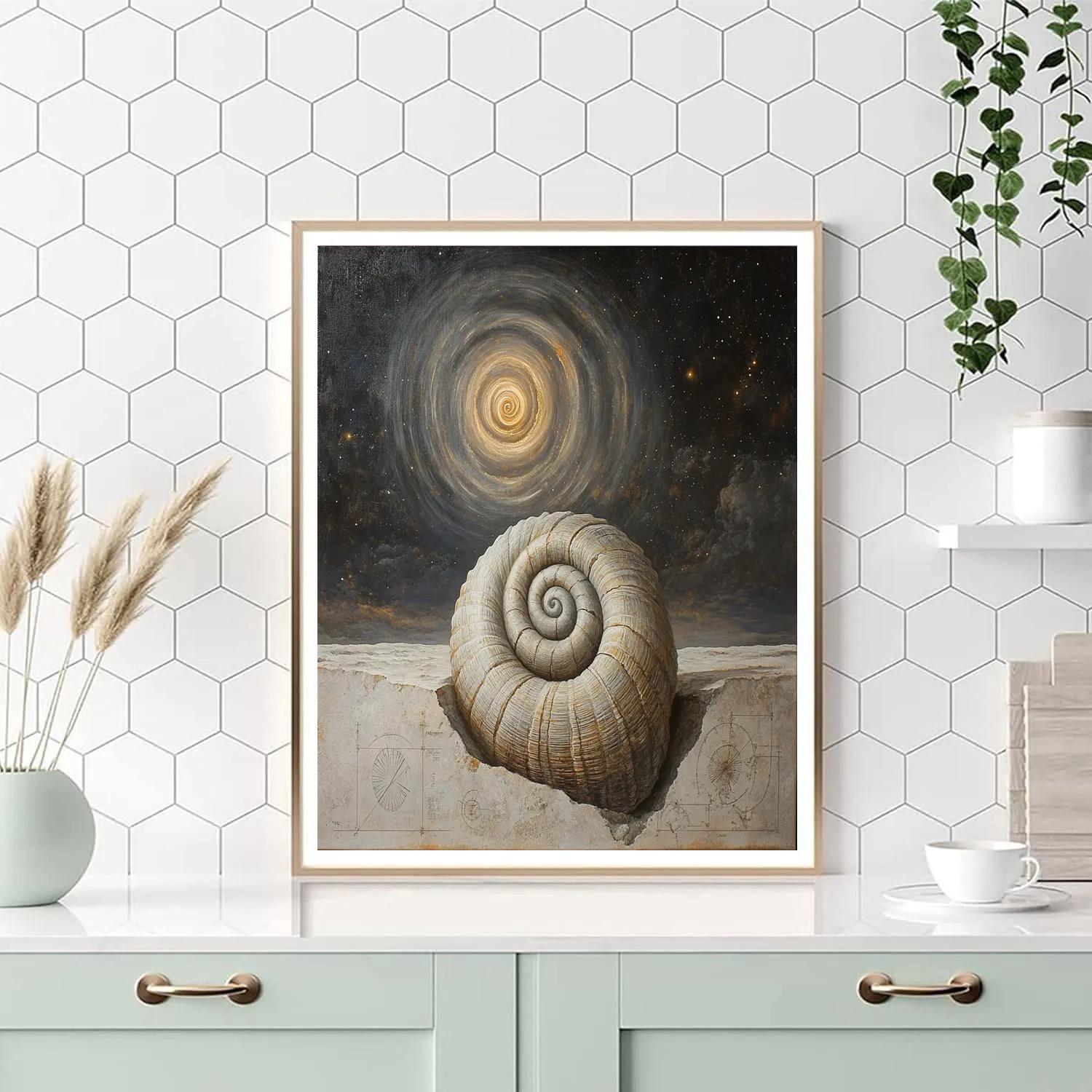 Leonardo Da Vinci Inspired Fossil Spiral And Distant Galaxy Paint by numbers kits