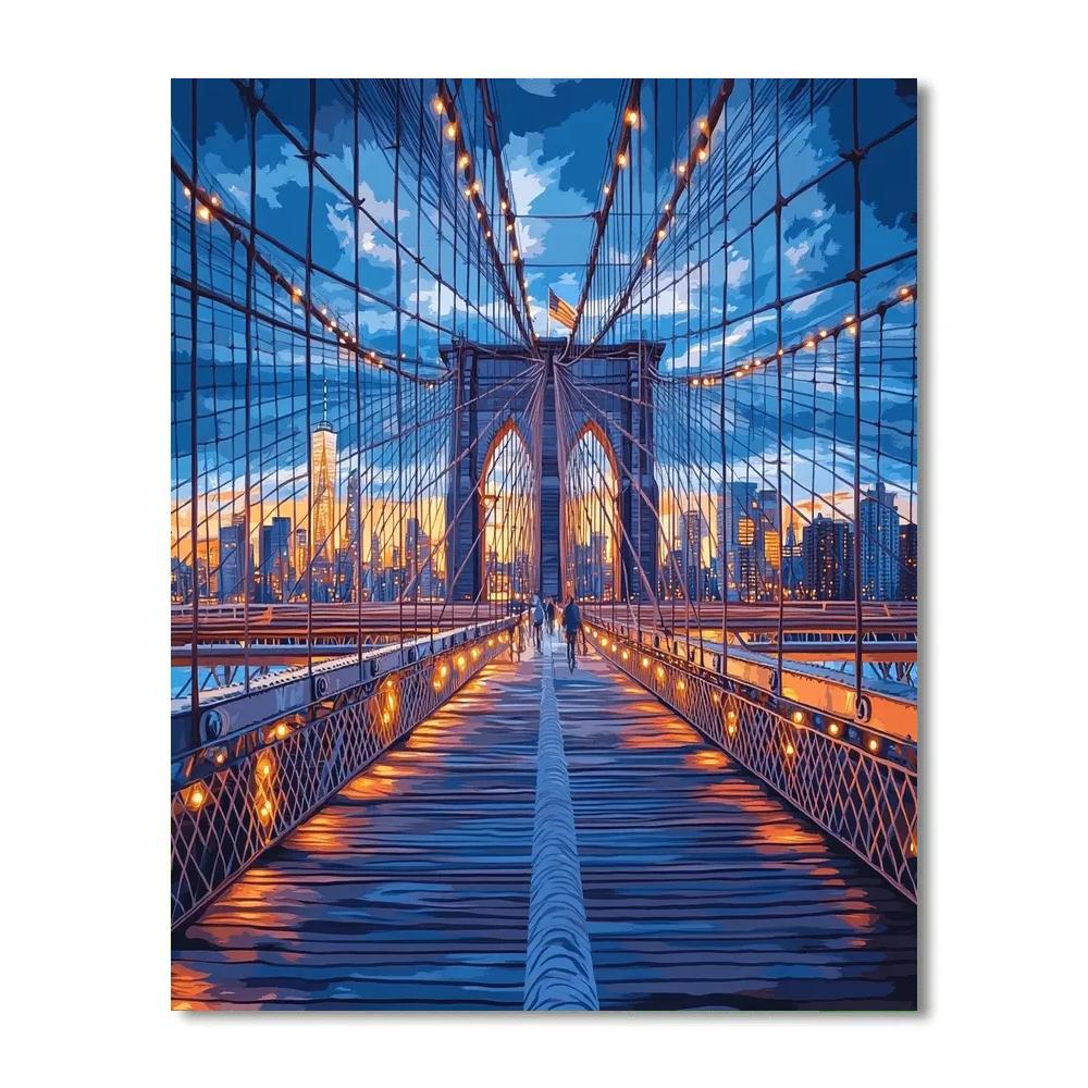Brooklyn Bridge Twilight Walkway New York City United States painting number kit