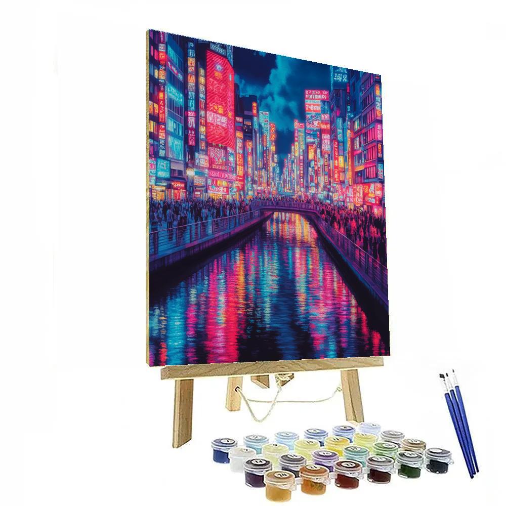 Neon Lanes Of Dotonbori Canal Osaka Japan Paint by numbers kits