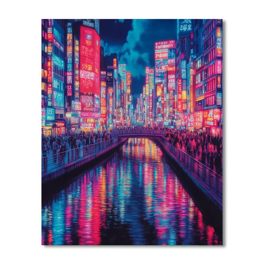 Neon Lanes Of Dotonbori Canal Osaka Japan Paint by numbers kits
