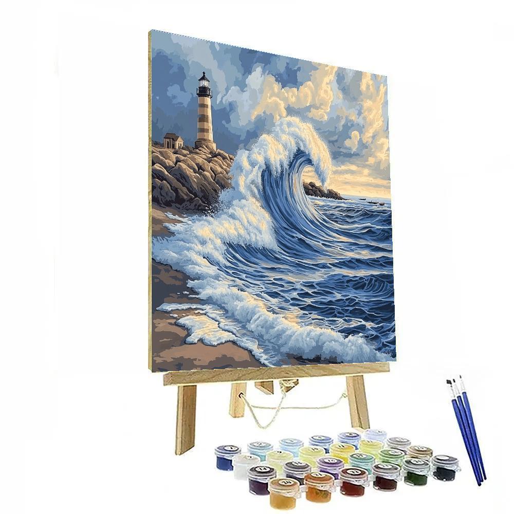 Katsushika Hokusai Inspired Ocean Storm And Lighthouse painting number kit