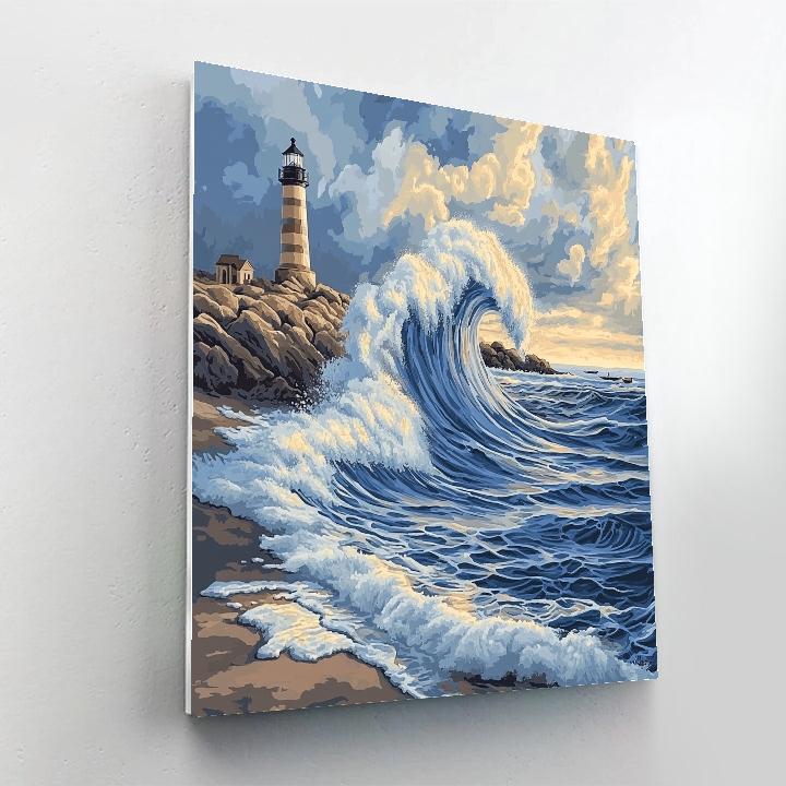 Katsushika Hokusai Inspired Ocean Storm And Lighthouse painting number kit