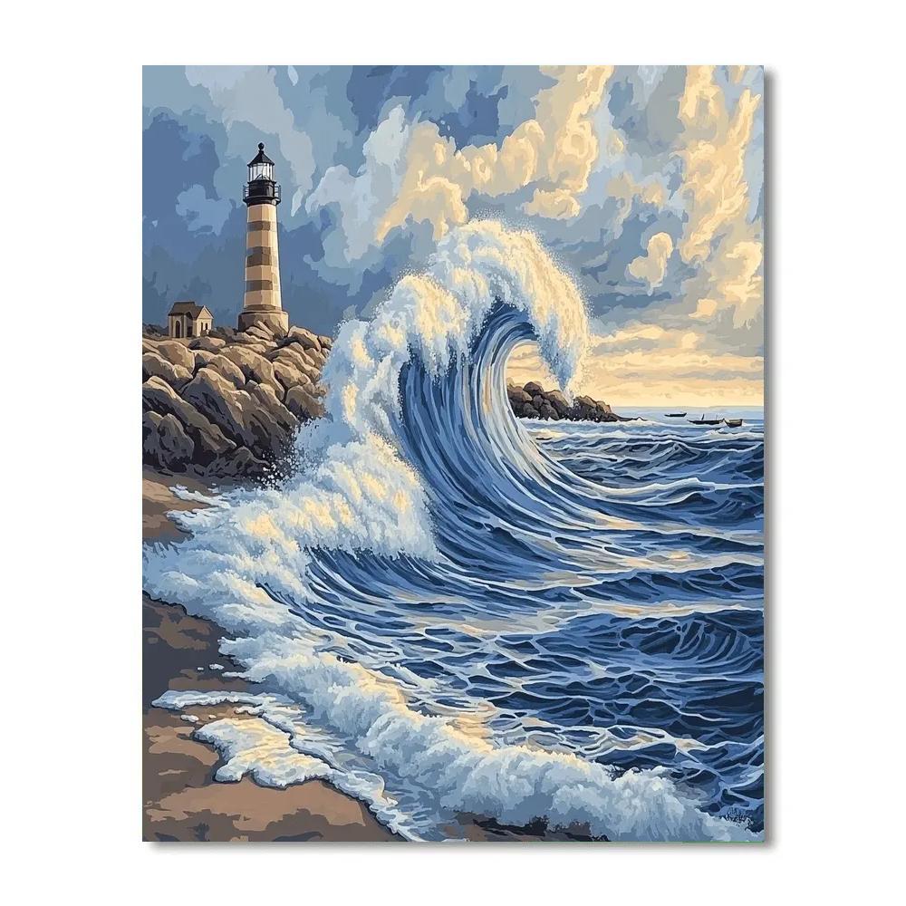 Katsushika Hokusai Inspired Ocean Storm And Lighthouse painting number kit