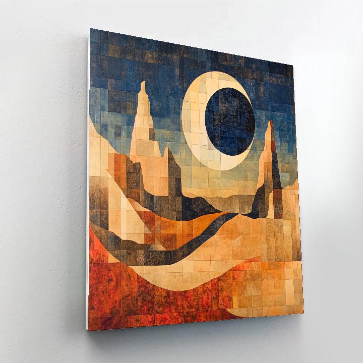 Pablo Picasso Inspired Cubist Eclipse Over Fractured Mesa paint by color
