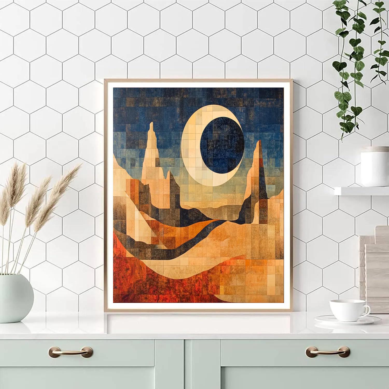 Pablo Picasso Inspired Cubist Eclipse Over Fractured Mesa paint by color