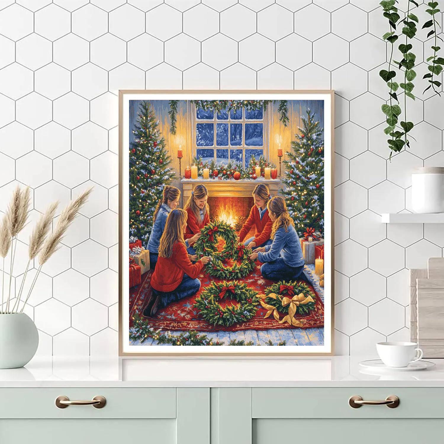 Wreathmaking By Firelight Paint by numbers art