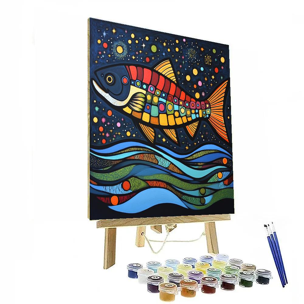 Norval Morrisseau Inspired Salmon Of The Star River Current Number painting