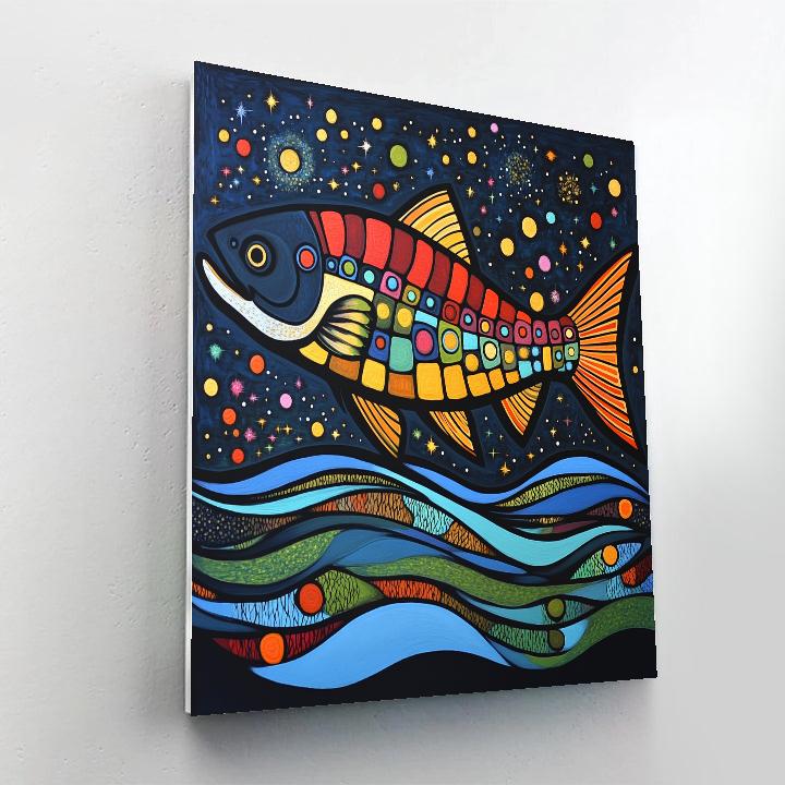 Norval Morrisseau Inspired Salmon Of The Star River Current Number painting