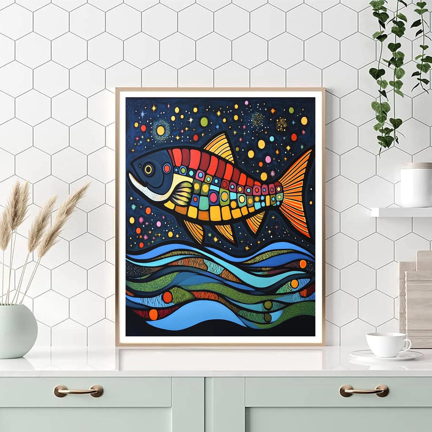 Norval Morrisseau Inspired Salmon Of The Star River Current Number painting