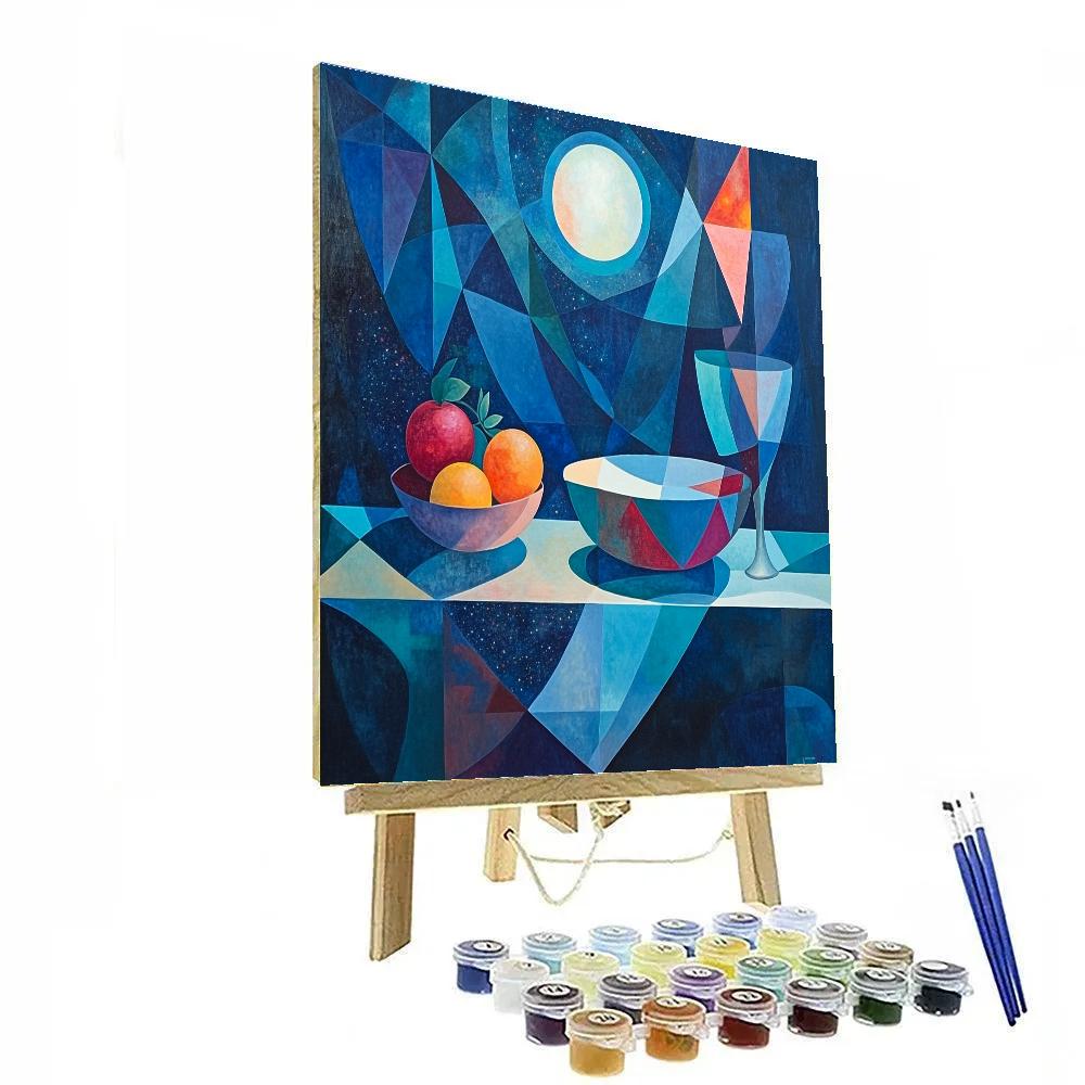 Pablo Picasso Inspired Geometric Nebula Still Life With Fractured Fruit Forms paint by number