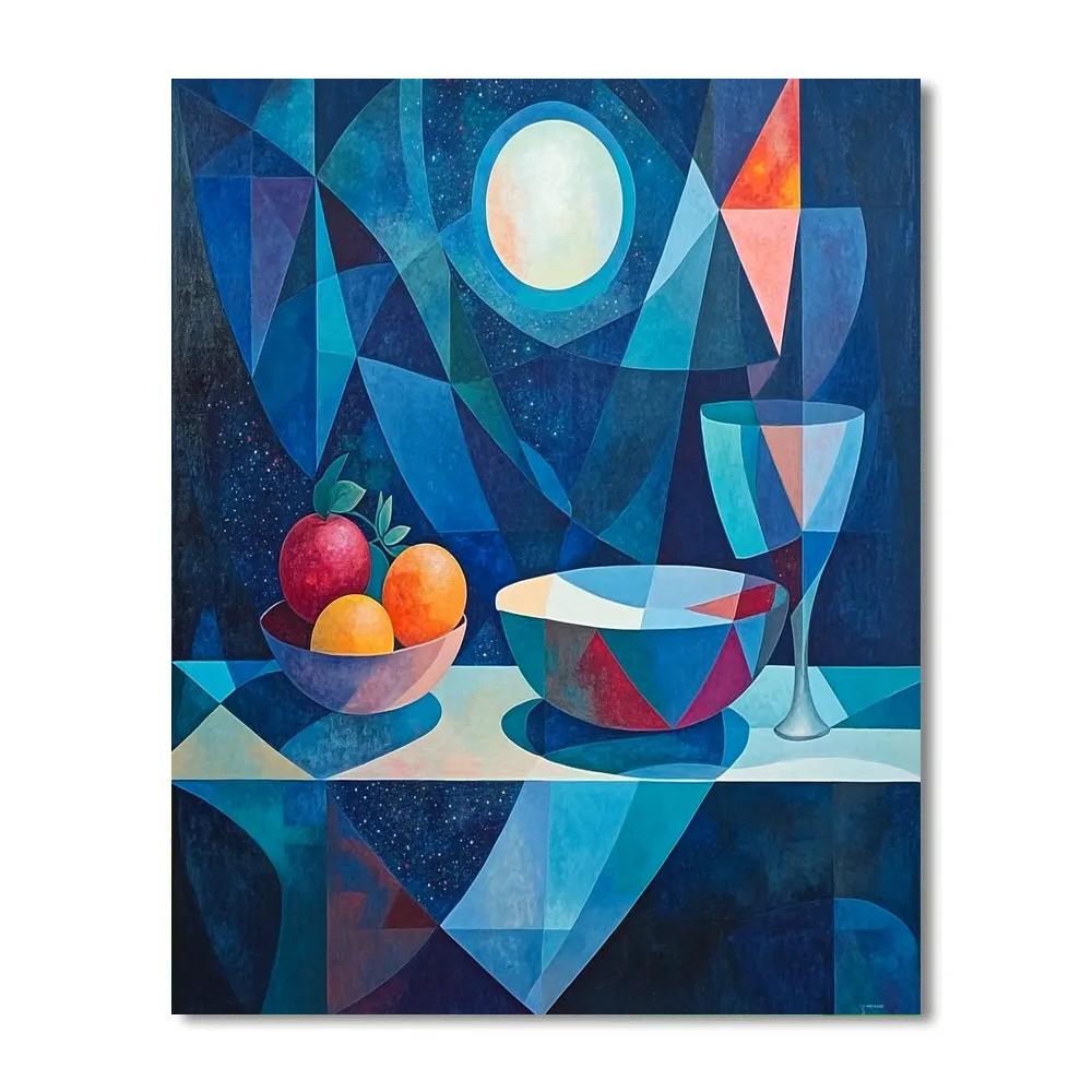 Pablo Picasso Inspired Geometric Nebula Still Life With Fractured Fruit Forms paint by number