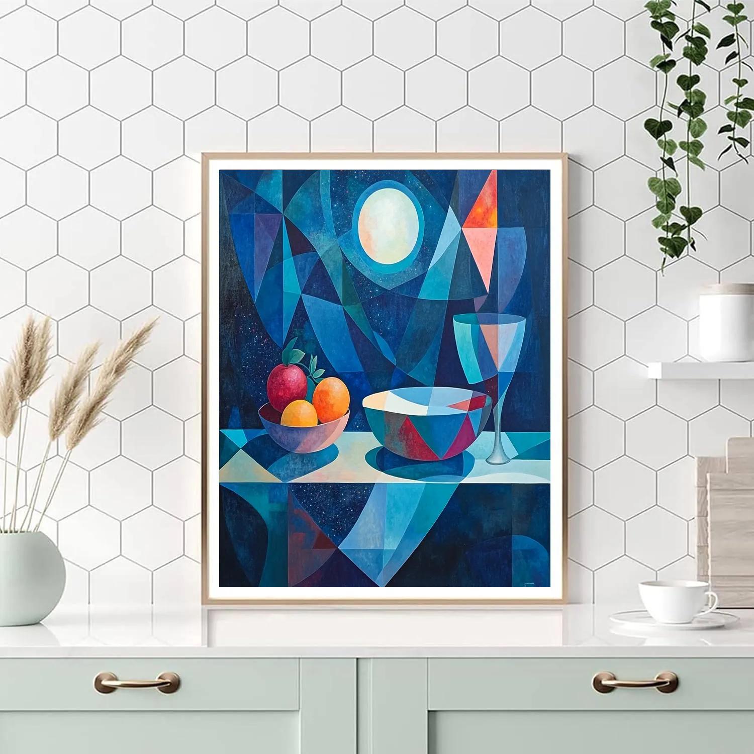 Pablo Picasso Inspired Geometric Nebula Still Life With Fractured Fruit Forms paint by number