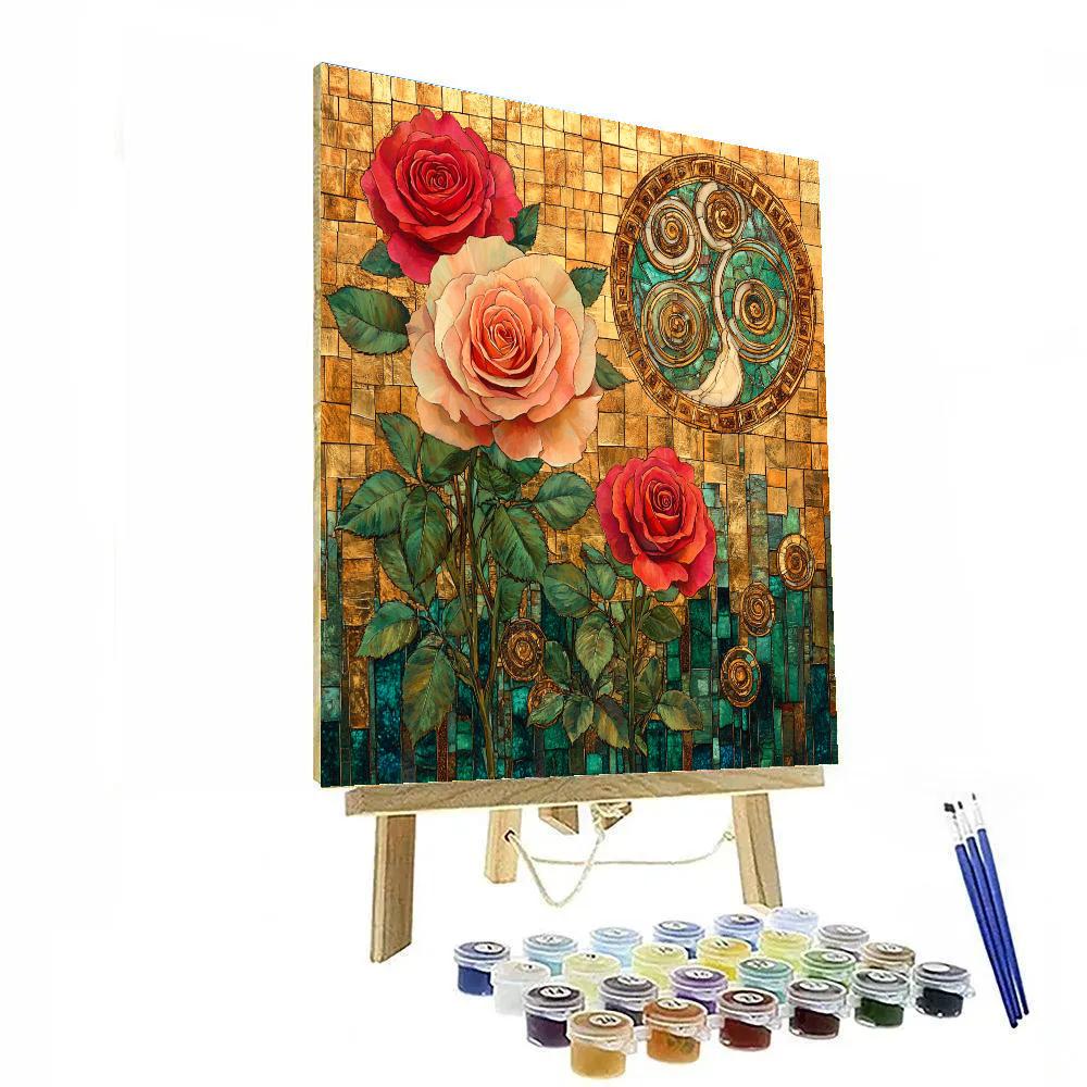 Gustav Klimt Inspired Golden Garden Of Roses Paint by numbers art