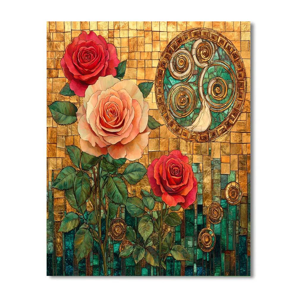 Gustav Klimt Inspired Golden Garden Of Roses Paint by numbers art