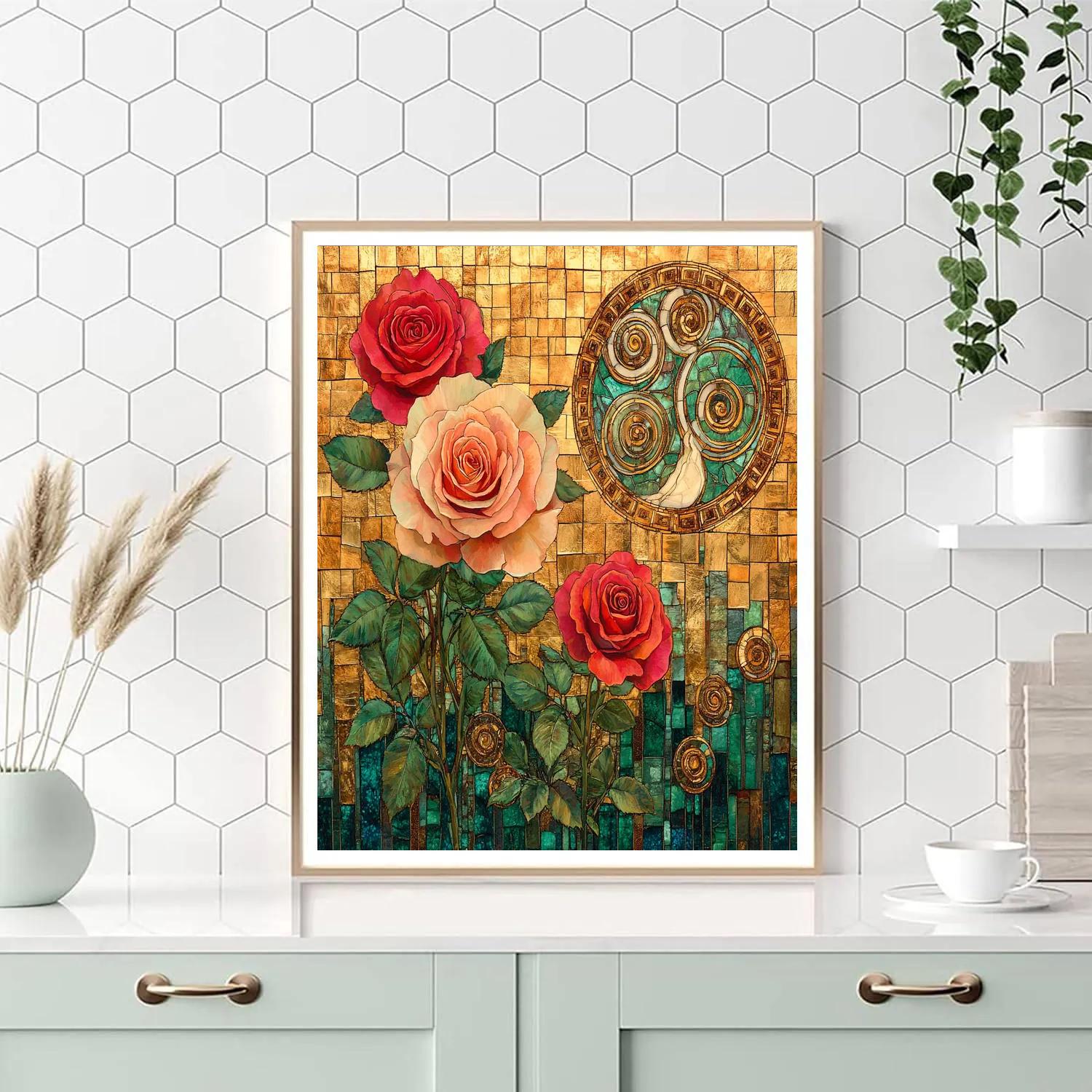 Gustav Klimt Inspired Golden Garden Of Roses Paint by numbers art