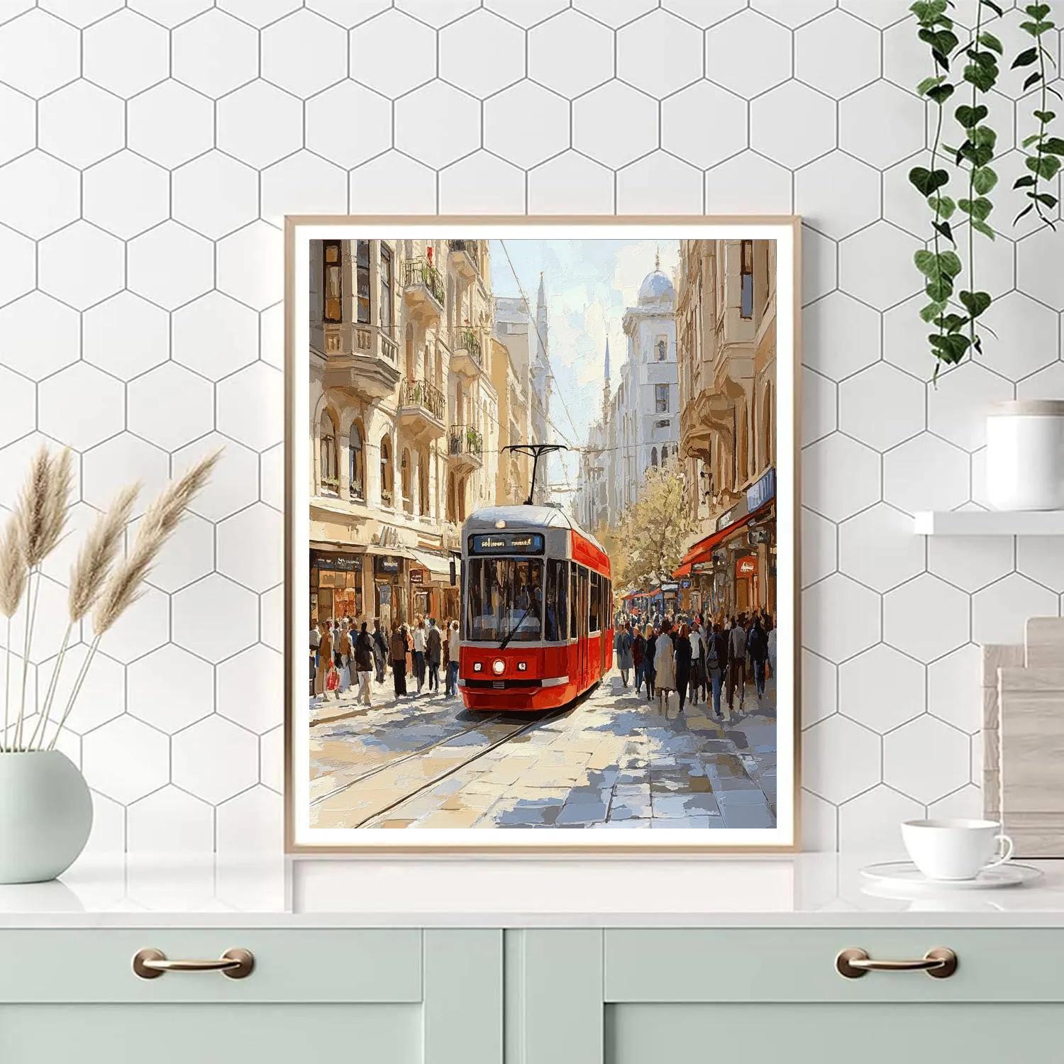Historic Tram On Istiklal Avenue Istanbul Turkey Paint by numbers art