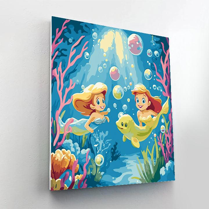 Ariel And Flounder Bubble Planet Garden paint by numbers