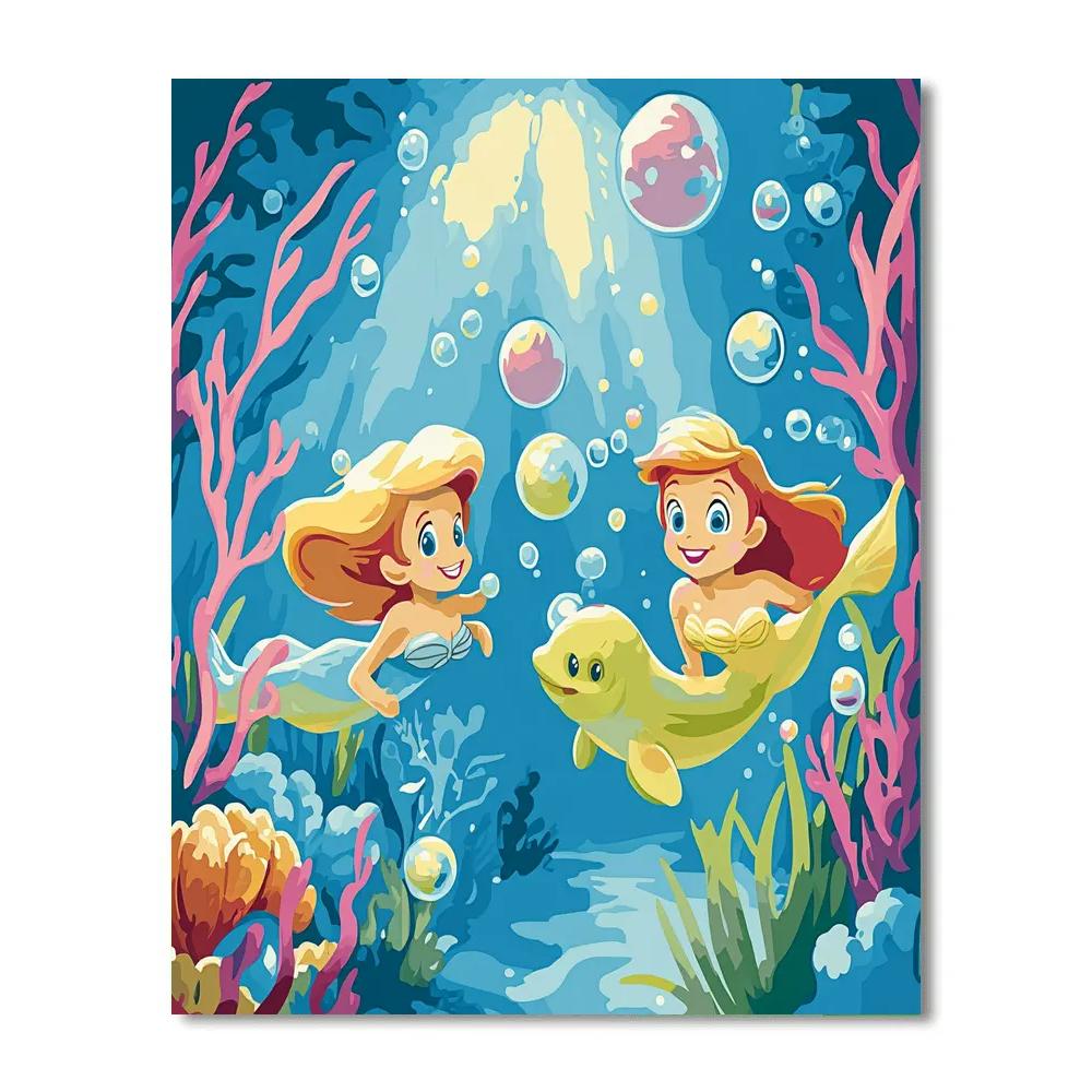 Ariel And Flounder Bubble Planet Garden paint by numbers