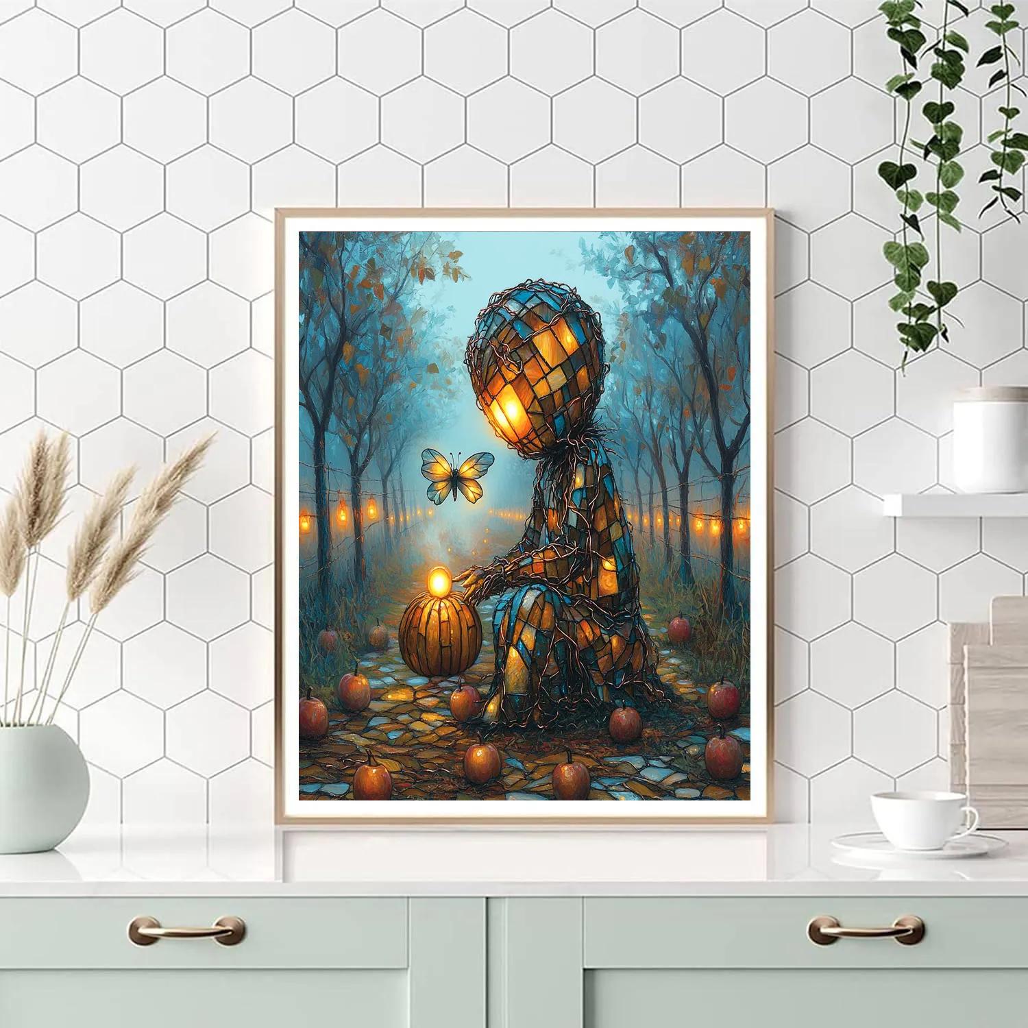 Spooky Glass Orchard In Autumn Dusk Number painting