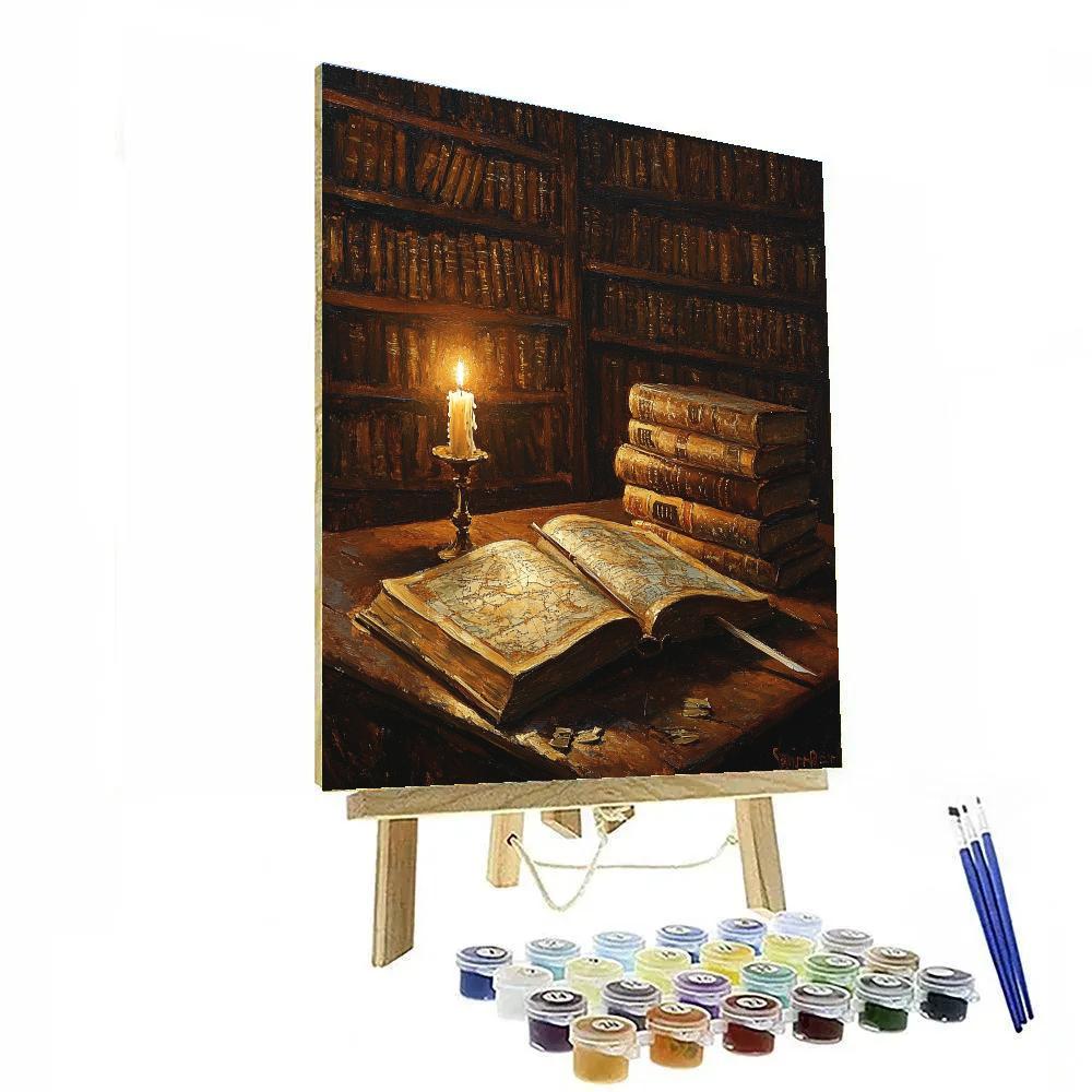 Rembrandt Inspired Candlelit Library Study paint by numbers