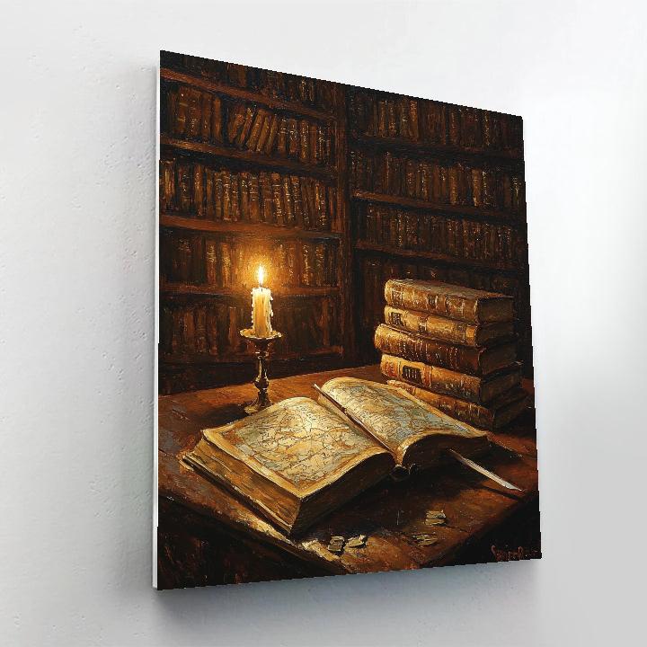 Rembrandt Inspired Candlelit Library Study paint by numbers